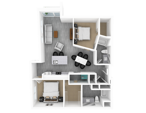 Floor plan for 2 beds, 2 baths, 1381 sqft
